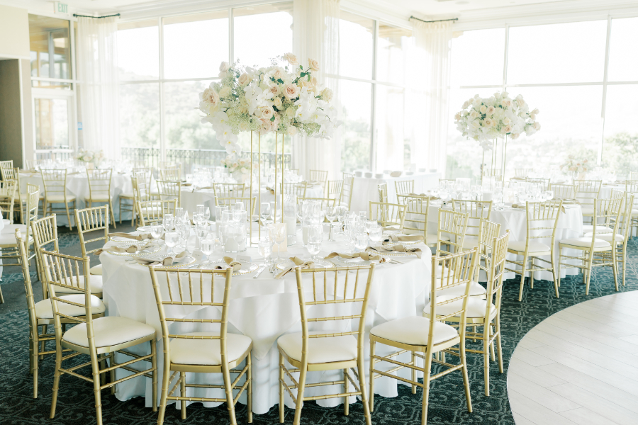 San Jose wedding tablescape with white and blush pink flowers